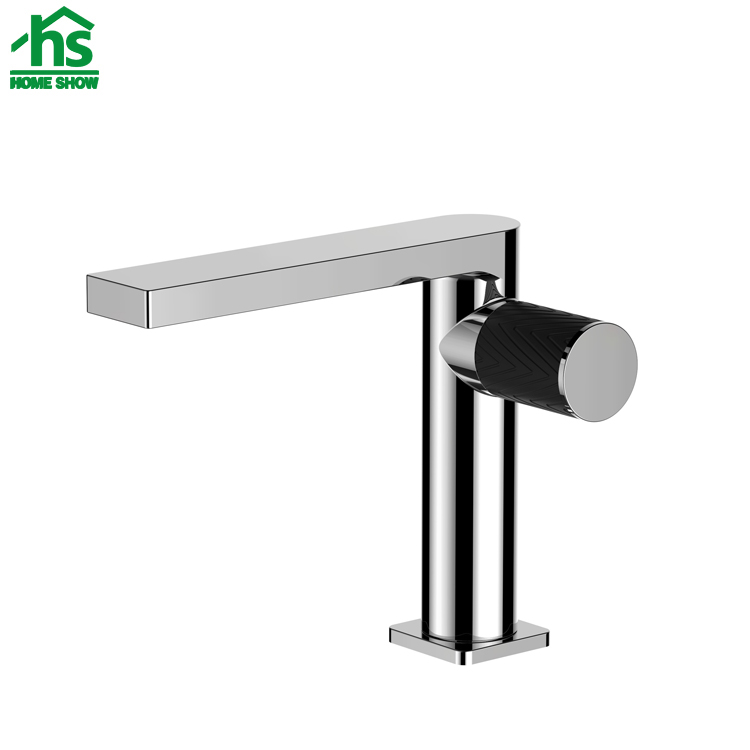 Square Single Lever Chrome with Black Handle  Basin Mixer M26 7009