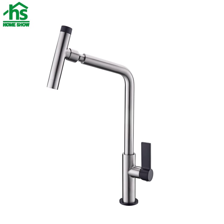 Black Handle Stainless Steel Kitchen Sink Faucet C031442