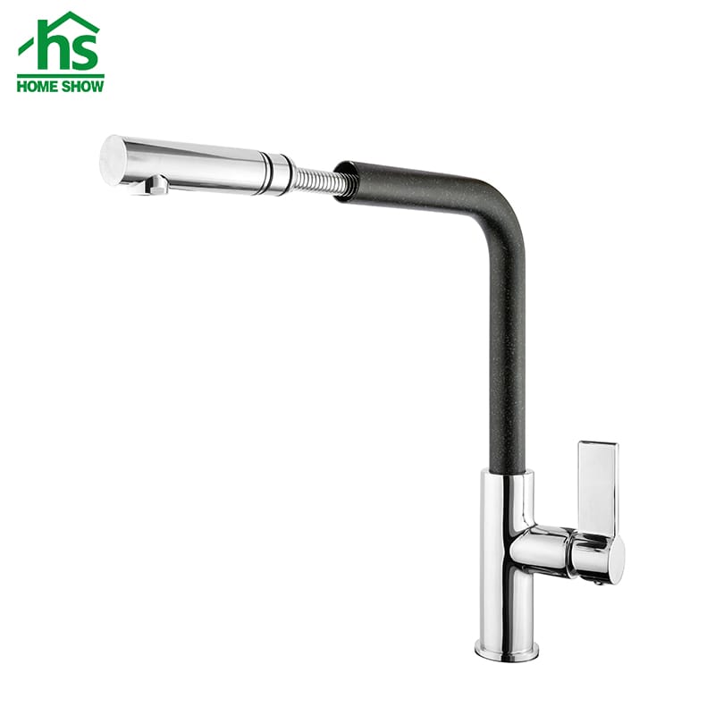 Wholesale L Shape Kitchen Faucet Single Handle Pull Out Sprayer Factory C03 1214