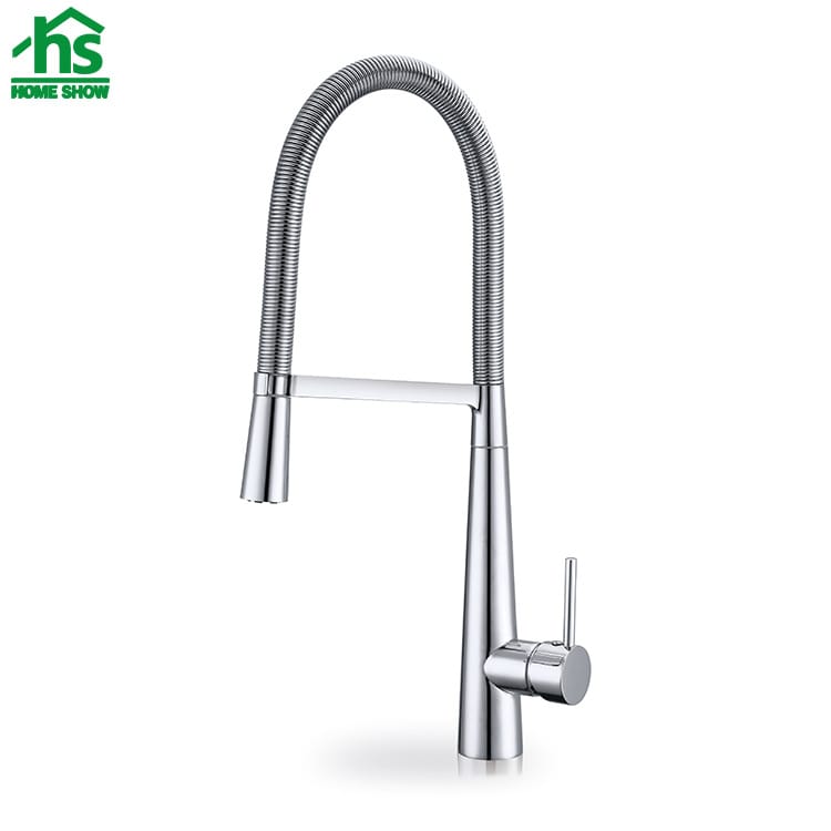 ODM OEM Chrome Flexible Spring Single Handle Pull Out Faucet for Kitchen Sink C031509