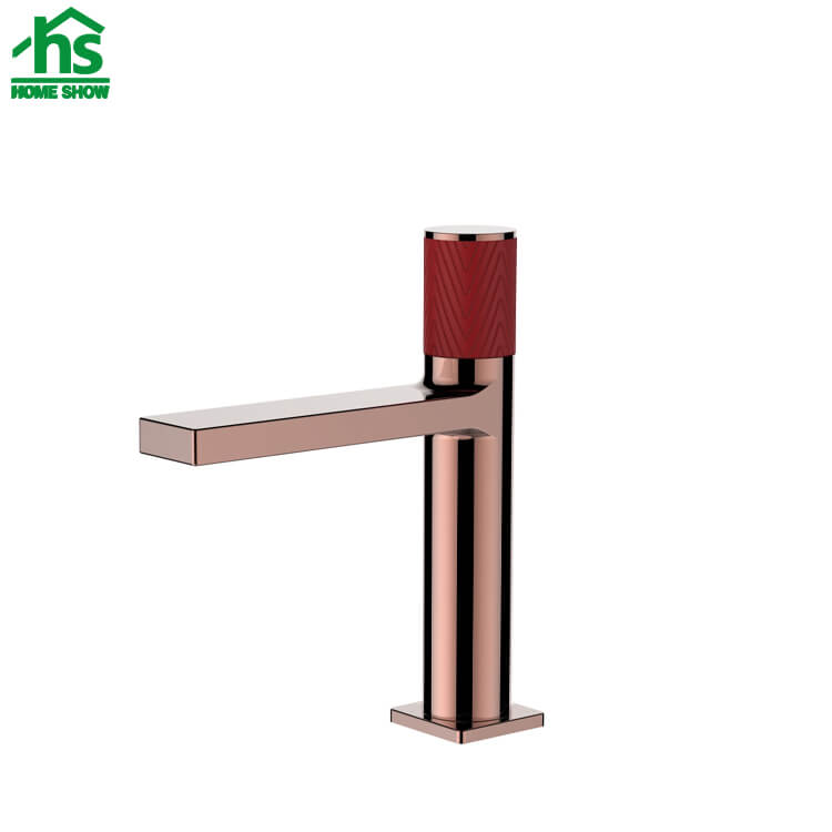 Wholesale HOMESHOW Rose Gold Body with Red Handle Single Lever Basin Mixer Taps M26 8002