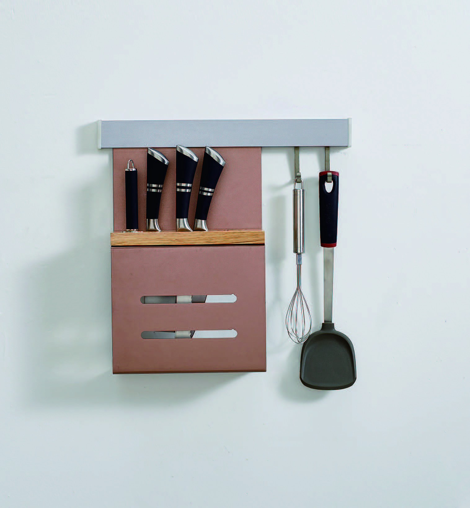 Wall Mount Rose Gold Color Kitchen Knife Rack with Hooks