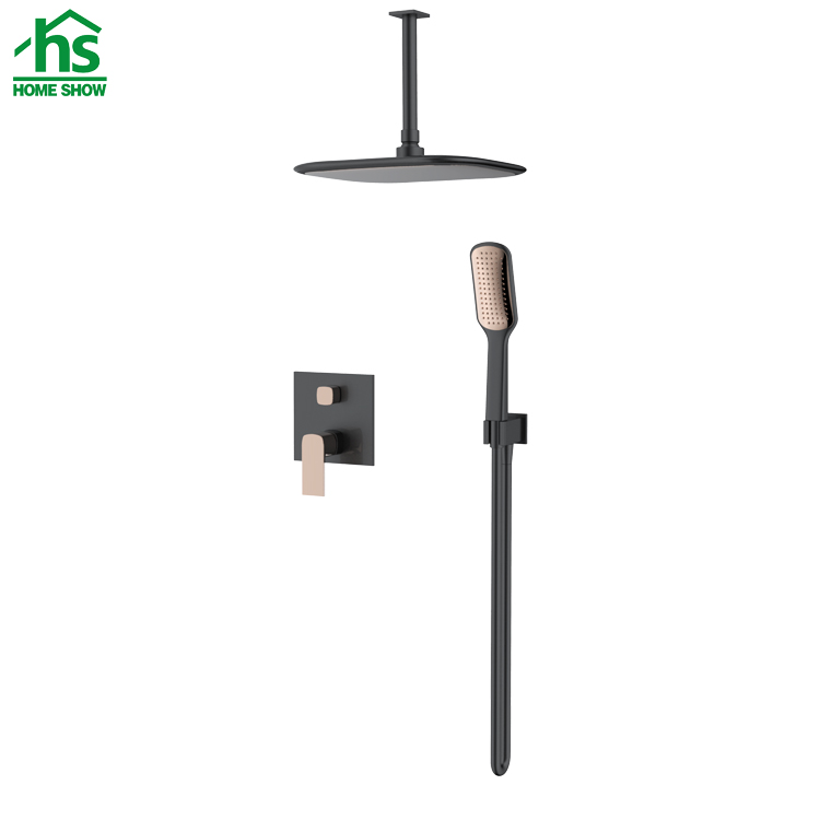 High quality custom made hotel bathroom matte black brass multi-function shower  D27 1303