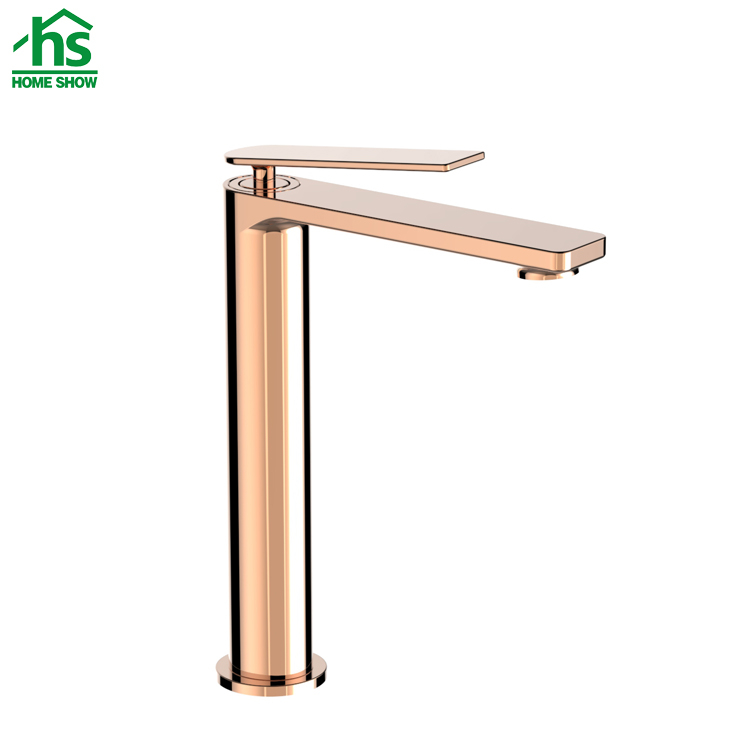 China Factory High Spout Design Rose Gold Single Lever  Basin Mixer Faucet