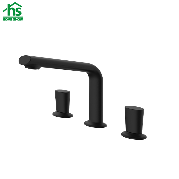 Factory Price Deck Mounted Matt Black 3 Holes Basin Mixer Bath Faucet Supplier