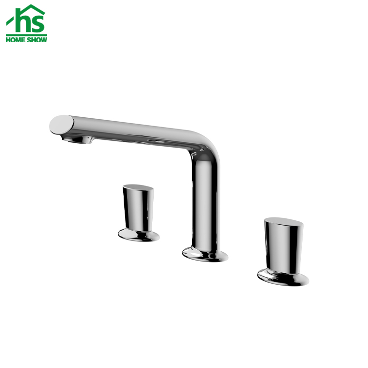 Custom OEM Accepted Deck Mounted Chrome three Holes Basin Mixer Bath Faucet Supplier