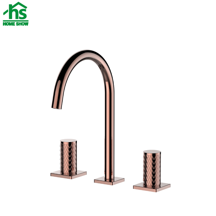 Rose Gold 3 Way Faucet 3 Holes Bathroom Basin Mixer M26 3006