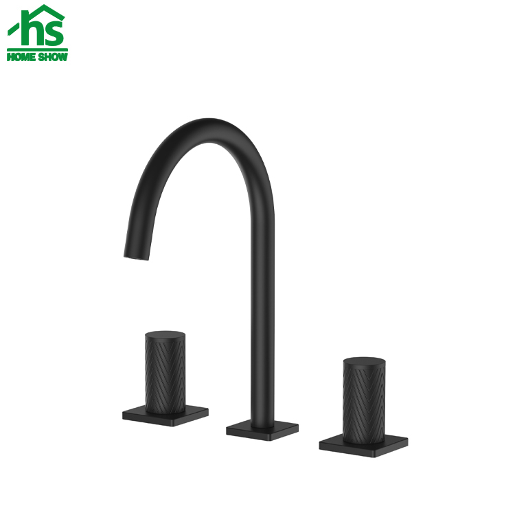  Matt Black 3 Way Faucet Double Handle 3 Holes  Bathroom Basin Mixer M26 4006