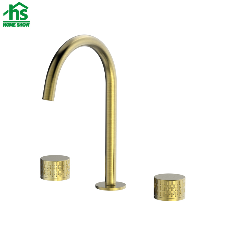 Wholesale Price Deck Mounted Gold Brushed 3 Holes Basin Faucet for Bathroom Supplier M25 5006