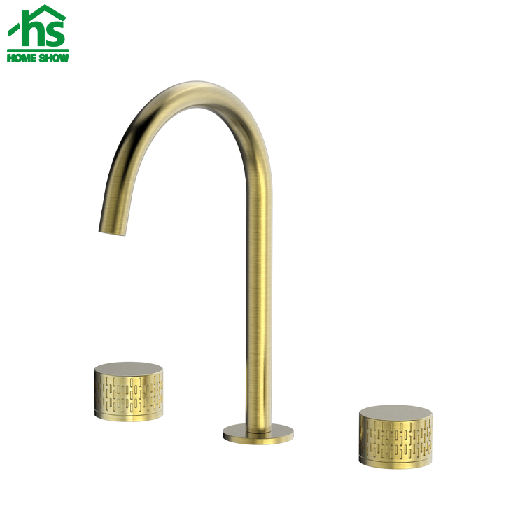 Deck Mounted Gold Brushed 3 Holes Basin Faucet for Bathroom M25 5006