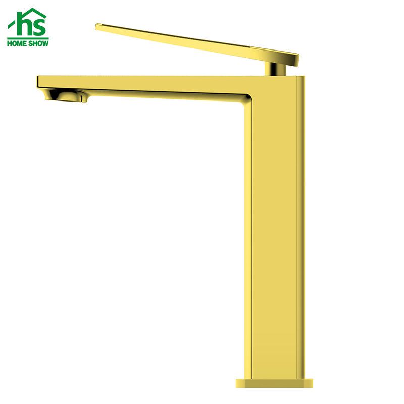 Hollow Handle High Spout Golden Brass Basin Faucet for Bathroom M30 3002