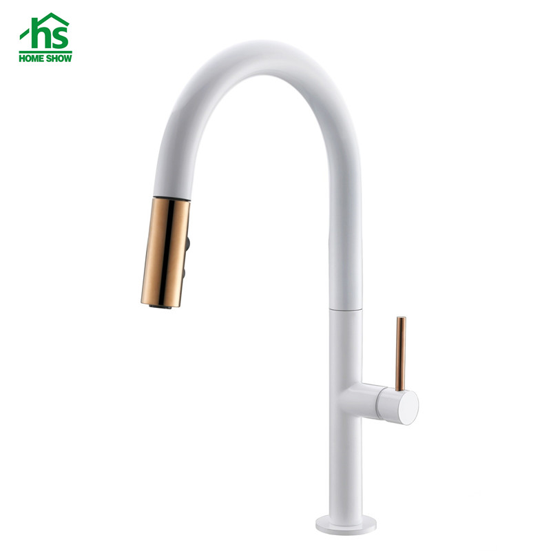 Wholesale White Color With Gold Spray Faucet Pull Out Kitchen Sink Tap C03 1662