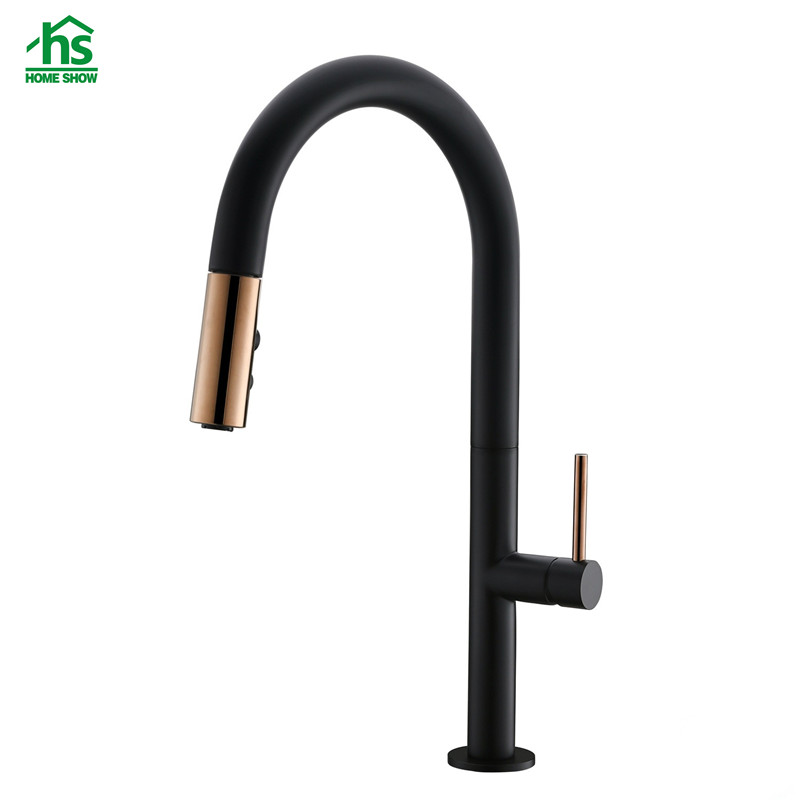 ODM Matt Black with Brushed Gold Spray Stainless Steel Kitchen Sink Tap C03 1661