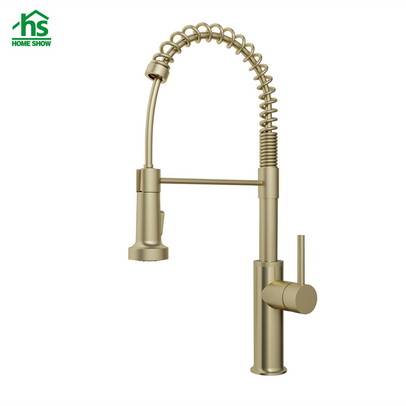 ODM SUS 304 Spring Brushed Gold High Spout Pull Out Sink Faucet factory C03 1667