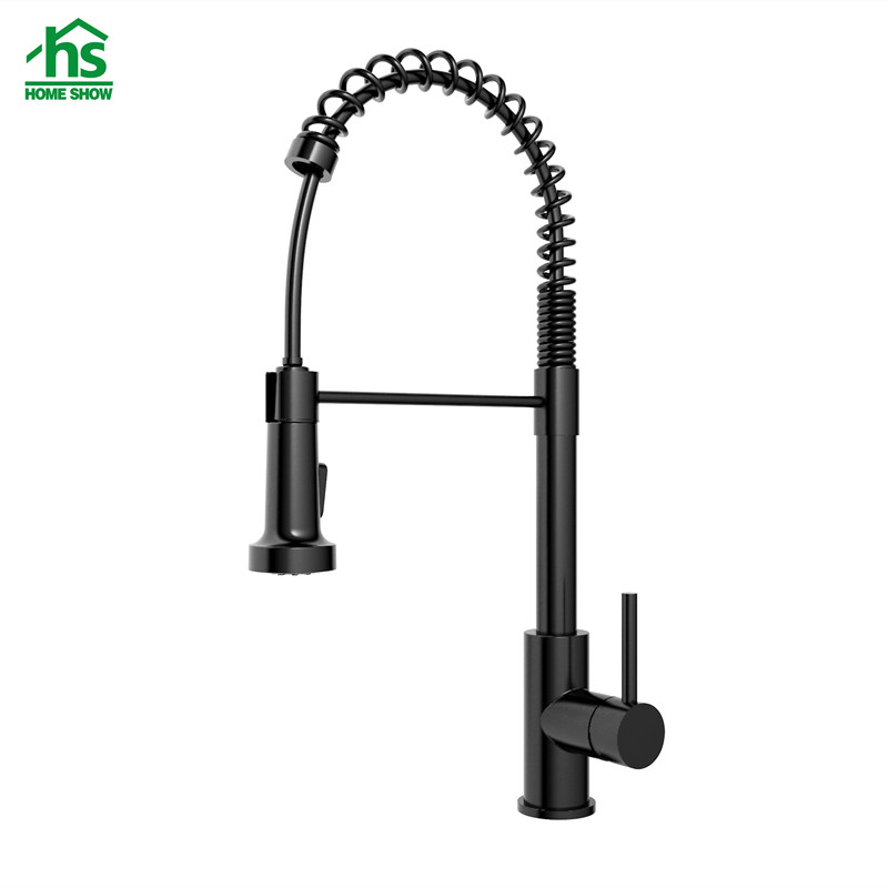 Custom Matt Black Spring Stainless Steel Pull Out Sprayer Kitchen Faucet C03 1663