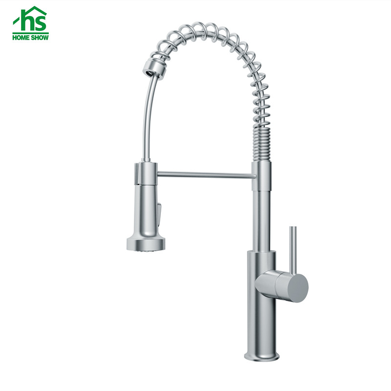 Wholesale ODM Brushed Spring Pull Out Single Handle Kitchen Sink Faucet C03 1665
