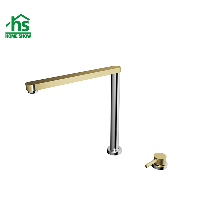 Gold 2 Holes Folding Adjustable Spread Spout Height Lift-able Kitchen Tap Faucets C03 1609