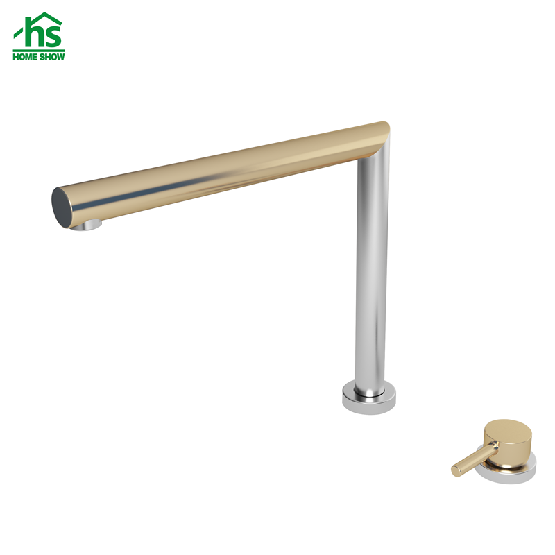 Gold 2 Holes Fold-able Adjustable Spout Height Lift-able Kitchen Tap C03 1614
