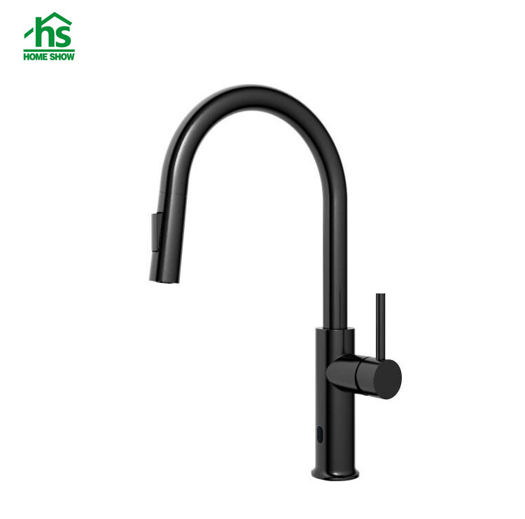 Black SUS 304 Pull Out Water Save Automatic Sensor Kitchen Faucet C03 1677