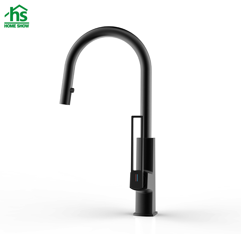 Custom Black Color Single Handle Pull Out Spray Long Neck Brass Kitchen Faucet Mixer Taps C03 1621