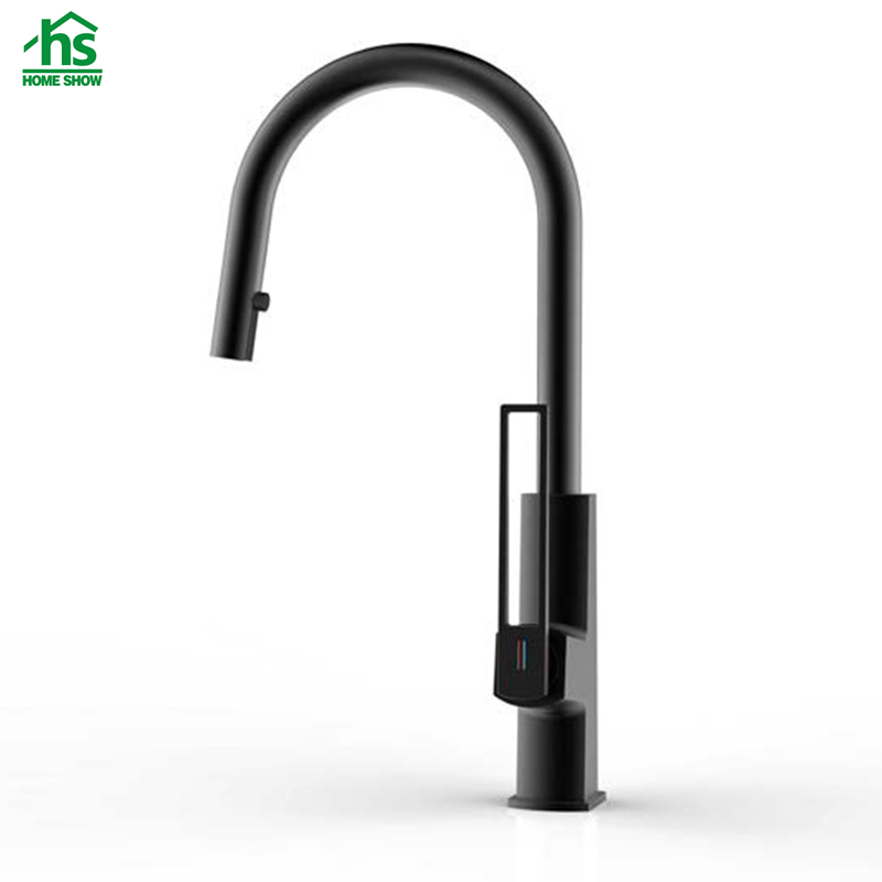 Wholesale Brass Pull Out Spray Matt Black Color Kitchen Faucet Hot Cold Water Tap C30 2001