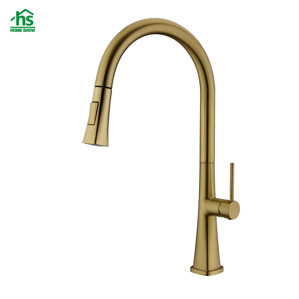 Factory Wholesale Brushed Gold Zinc Pull Out Kitchen Faucet C03 1656