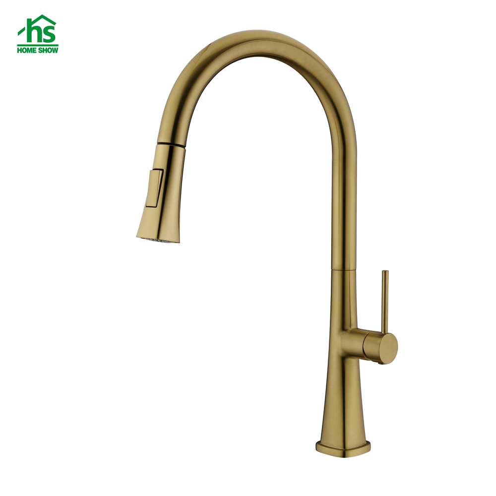 Factory Wholesale Brushed Gold  Zinc Pull Out Kitchen Faucet C03 1656