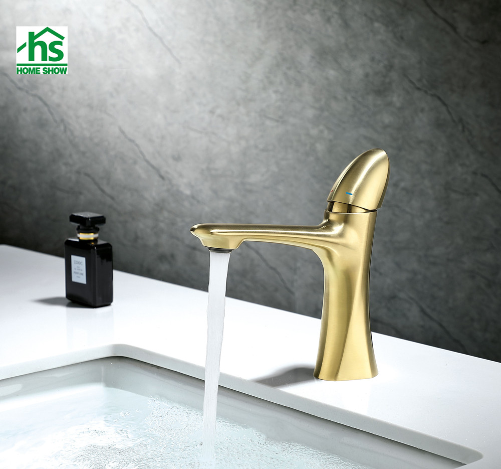 Brass Material Brushed Gold Single Level Basin Faucet for Bathroom M35 3001