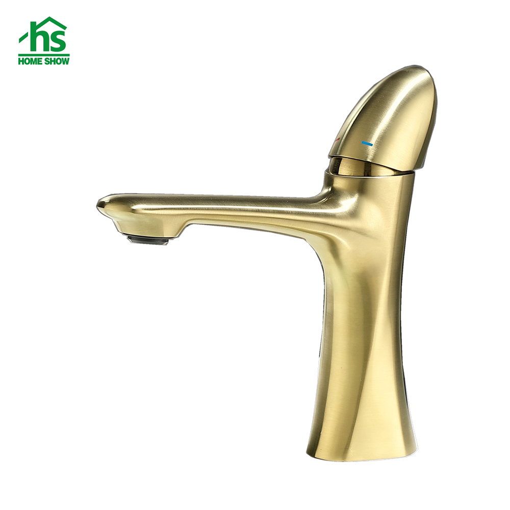 Brass Material Brushed Gold Single Level Basin Faucet for Bathroom M35 3001