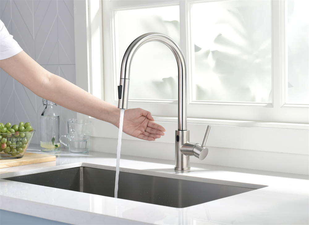 Low Price Wholesale Brushed Sensor Pull Out Kitchen Faucet C03 1736