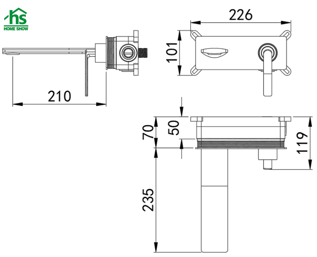 In Wall Gun Grey Brass Single Level Basin Mixer Faucet M42 3003