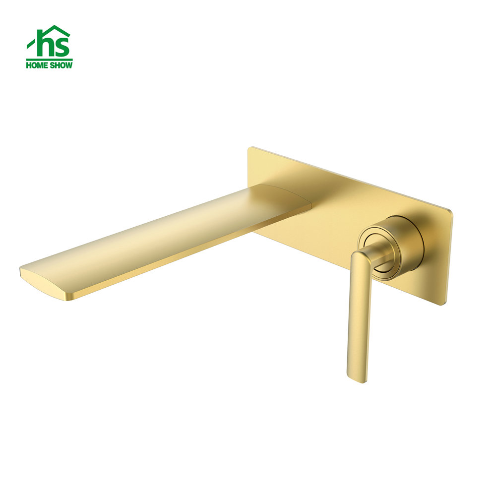 Wall Concealled Brushed Gold Brass Single Level Basin Mixer Faucet M42 4003