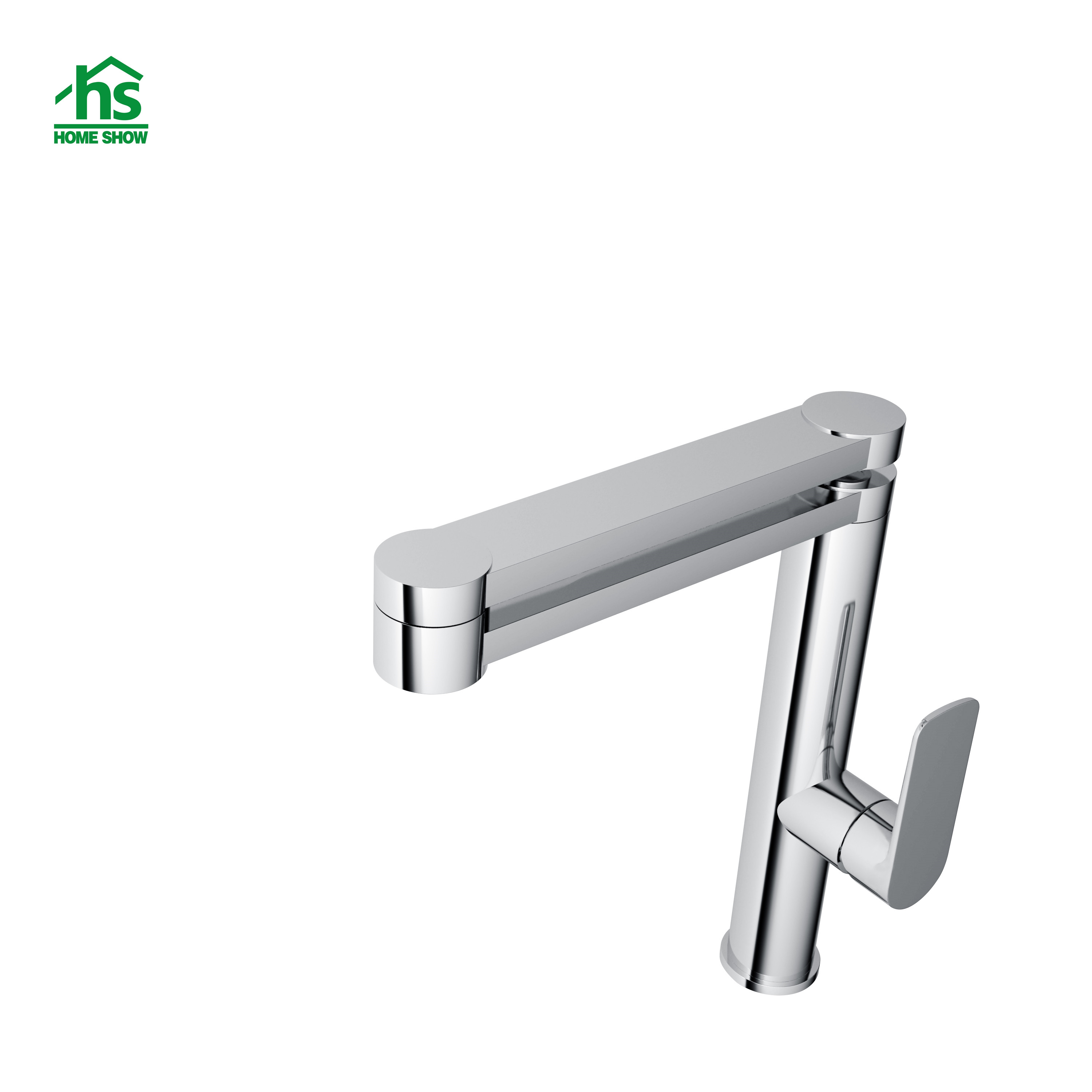 Factory New Customized Brass Chrome Deck Mount Two Spout Fold-able Rotating Kitchen Sink Faucet C03 1765