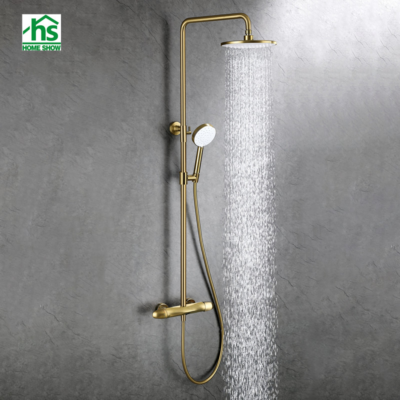  Brushed Gold Wall Mounted Luxury Hotel Bathroom Thermostatic Shower D35 3001