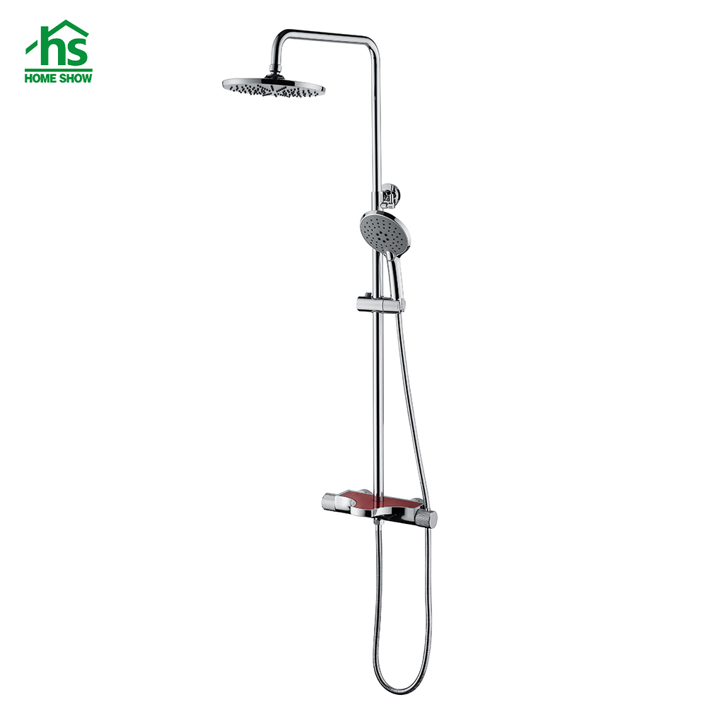 Brass Wall Mount Design Bathroom Thermostatic Shower Set With Red Partition D05 1814
