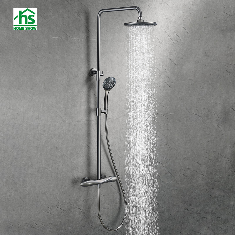 OEM wholesale luxury hotel bathroom gun grey wall mounted design brass material shower faucet