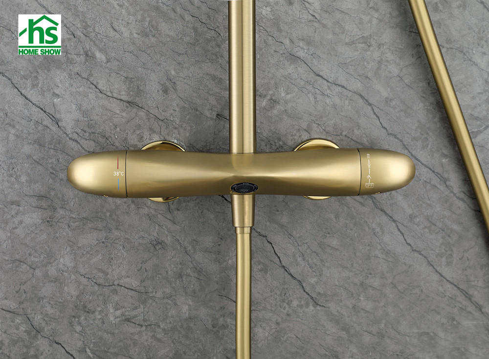  Brushed Gold Wall Mounted Luxury Hotel Bathroom Thermostatic Shower D35 3001