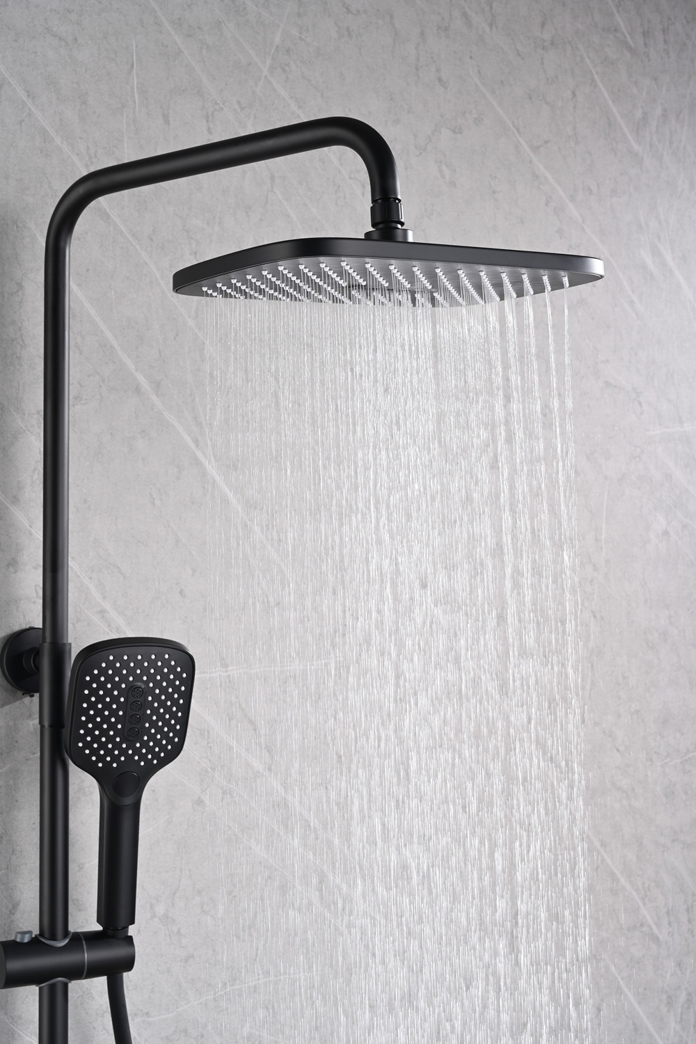 Classic Matte Black Unique Piano Key Design Brass 4 Function Thermostatic Shower Set  D05 2159