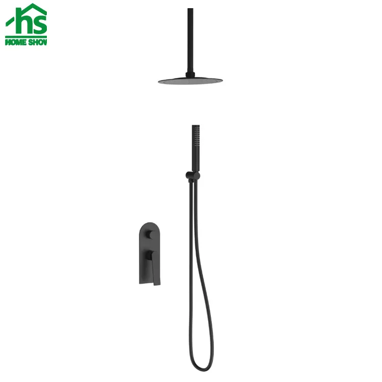 New Version Classic Matte Brass Black Wall Mounted Bathroom Shower Set with Shelf  D05 1403