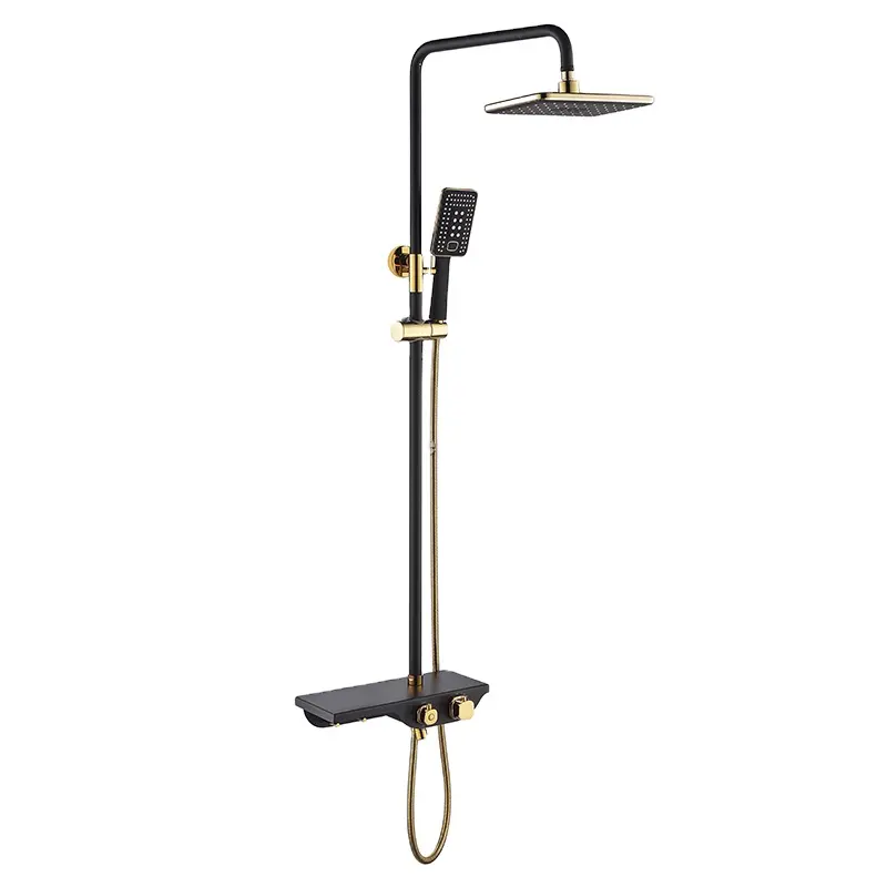 New Version Classic Matte Brass Black Wall Mounted Bathroom Shower Set with Shelf  D05 1403