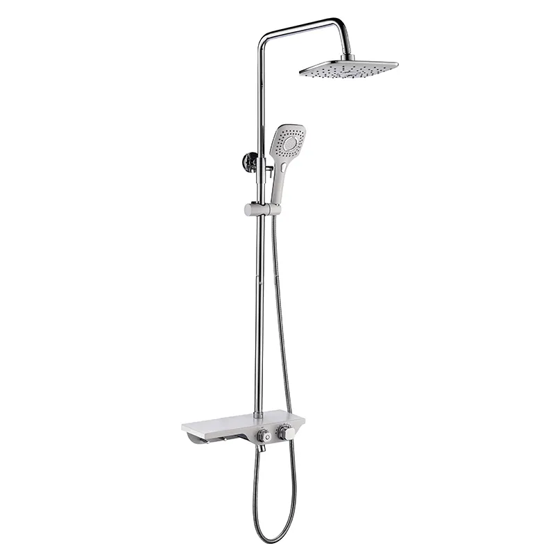 Wholesale High quality brass water saving thermostatic bathroom shower set with plastic shelf and hooks  D05 1452