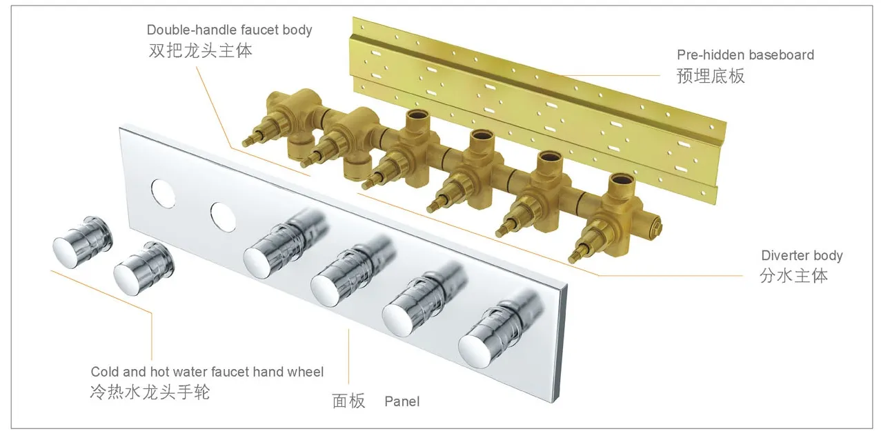 OEM 4 Function  Brass Chrome Plated Multifunctional Wall Concealed Shower Faucet Control Valve