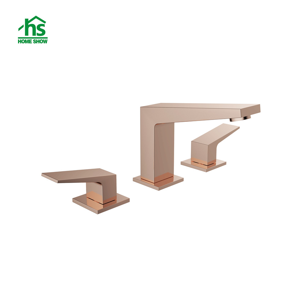 Wholesale Price OEM Rose Gold 3 Holes Double Handle Brass Faucet for Bathroom M48 2005