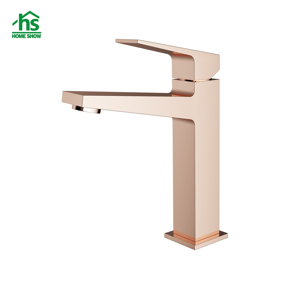 OEM Wholesale Factory Rose Gold Surface Middle Size Brass Basin Faucet for Bathroom M48 2002